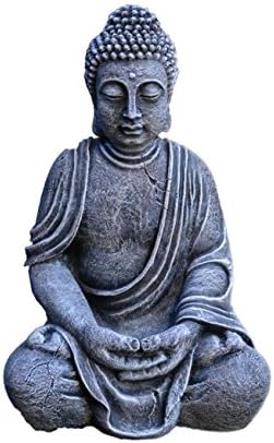 Tiefes Kunsthandwerk Buddha Figur aus Stein sitzend Schwarz, Statue