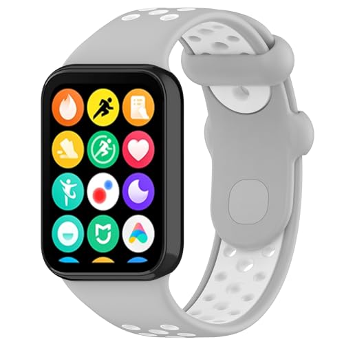 Lonkenn Silicona Correa Compatible con Xiaomi Redmi Watch 5/Redmi Watch 4/Smart Band 9 Pro/Smart Band 8 Pro, Suave Silicona Pulseras de Repuesto, Correa de Repuesto Transpirable-Gris Blanco