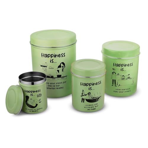 Image of inchChromaJars inch Stainless steel Stylish Coloured printed storage containers set of 4 for Home & Kitchen 500Ml, 900ML,1750 Ml & 2900 Ml (MIXED)