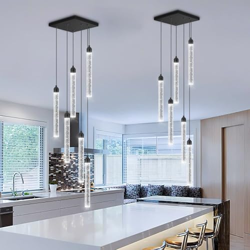 Image of Modern Crystal Pendants Lighting Mini Chandelier for Kitchen Island LED Dimmable Ceiling Handing Lighting Adjustable Flush Mount Ceiling Light for Dining Room Hallway
