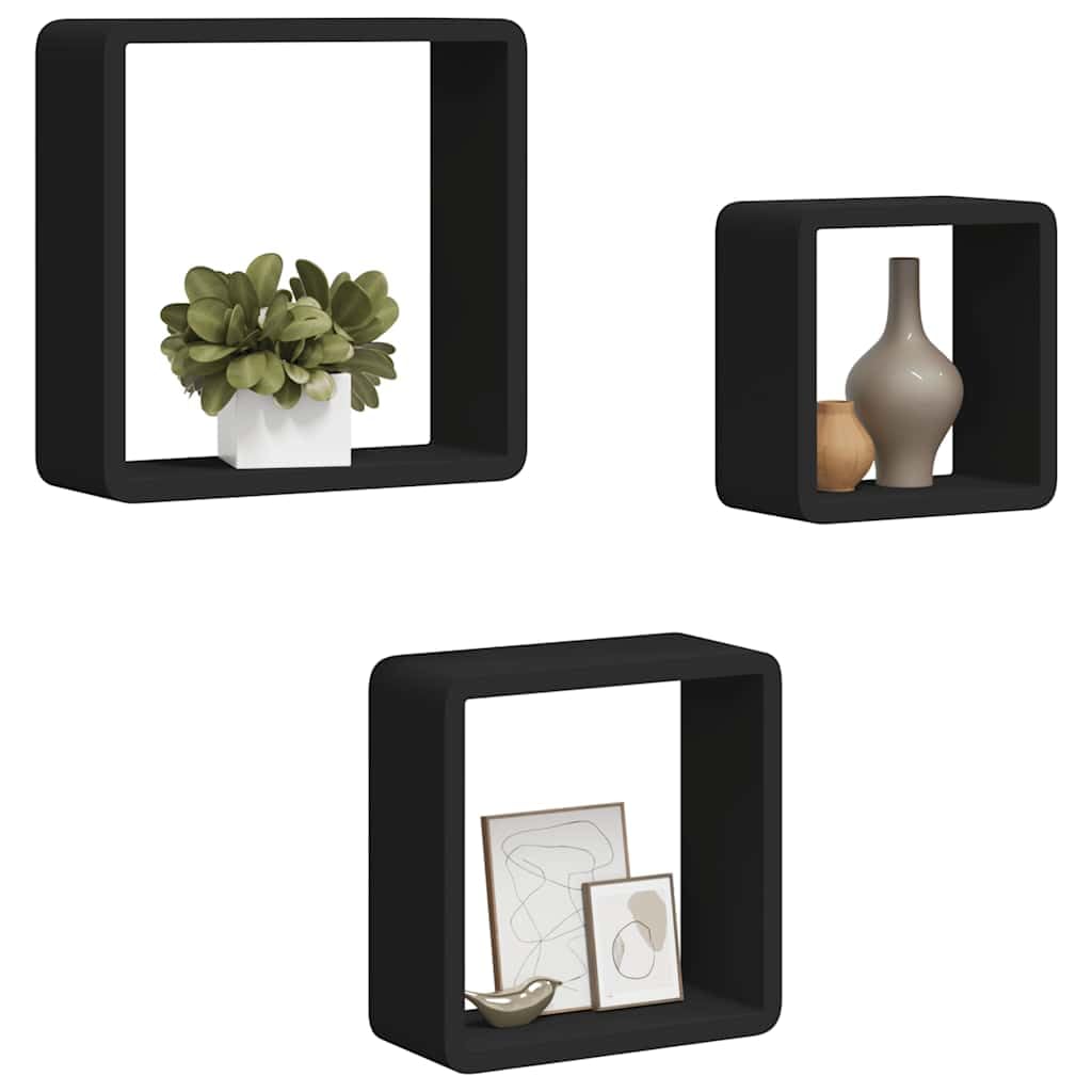 Juego de 3 estantes de pared flotantes de madera de densidad media para decoración y libros, estantes colgantes cuadrados con soporte invisible, 3 tamaños diferentes para salón y pasillo