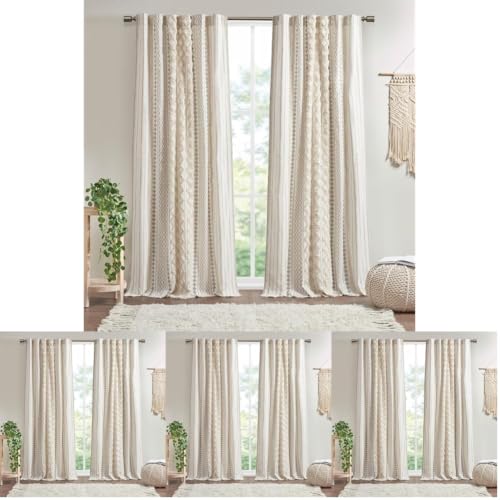 Image of INK+IVY 100% Cotton Boho Window Curtain, Single Panel, 50x84 Ivory (Pack of 4)