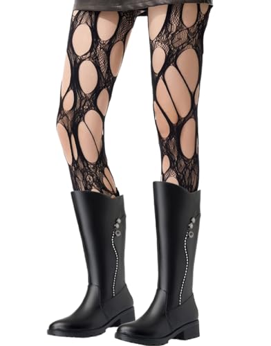 Collants résille déchirés femme bas dentelle transparente Y2k