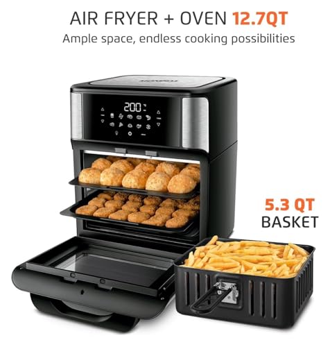 Image of Fryer Oven 1800W, 12.7QT Capacity, Touchscreen Panel, Automatic Shut-Off - Black & Stainless Steel