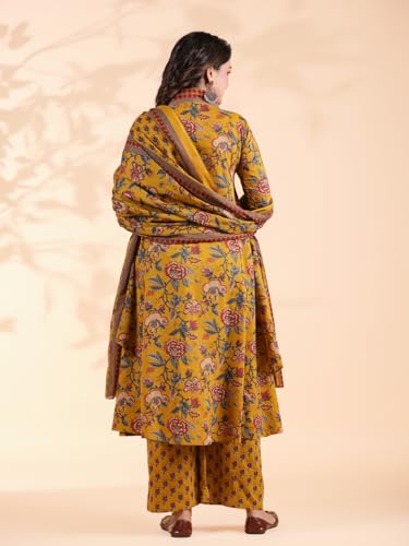 Image of Vbuyz Women Floral Print With Mirror Work Cotton Kurta Palazzo With Dupatta