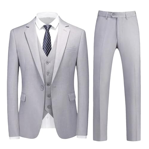 Men's 3-Piece Suit Set - Single Button European Fit Blazer with Stretch Pants & Vest