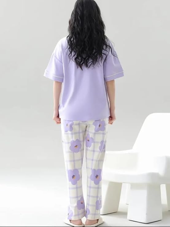 Image of LUXERUDRA Women's Pajama Set, Soft Breathable Korean Style Nightsuit with Top & Full Pants, Lightweight Loose Fit Nightwear & Loungewear for Girls & Women.