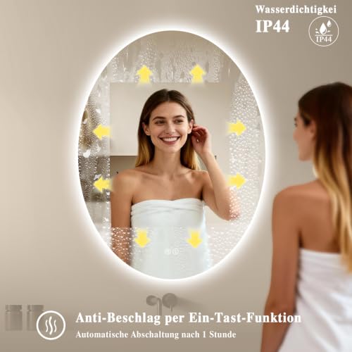 Archaluxe Badspiegel-mit-Beleuchtung LED Badezimmer Spiegel Oval 50x70cm – Ansicht 2