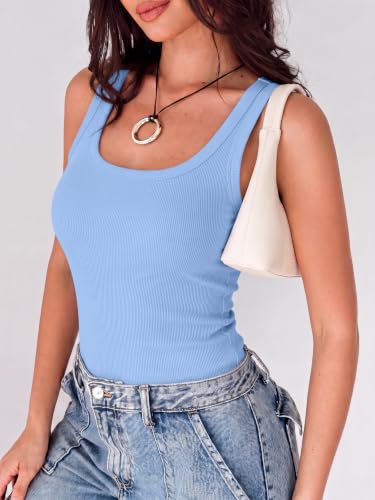 Image of ANRABESS Womens Square Neck Ribbed Tank Tops 2026 Summer Sleeveless Shirts