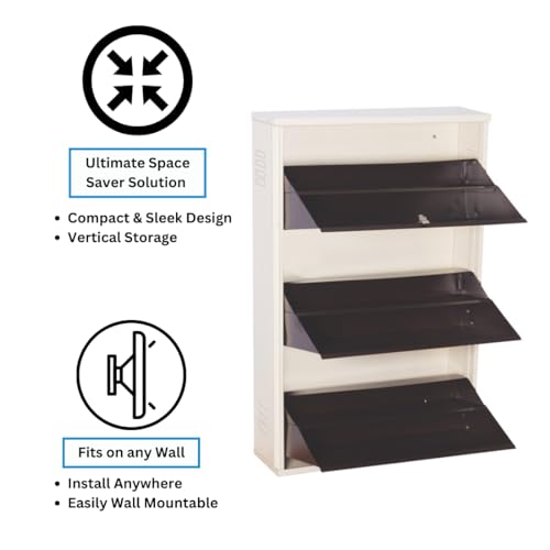 Image of DELITE KOM 29 inch Wide, 6 Shelf Metal Shoe Rack Wall Mounted for Home with Central Lock | Holds Upto 24 Shoes or 36 Slippers Pair | Double Decker, 1Yr Warranty, (41x29x8, Ivory Coffee), DIY, Space Saver