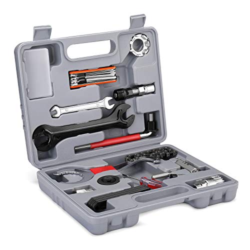 Flexzion Bike Repair Tool Kit Set - Multi-function 25PCS Bicycle Maintenance Essential Accessories with Carrying Box Universal Home Mechanic with Spike Adjuster for MTB Mountain, Road, Folding Cycling