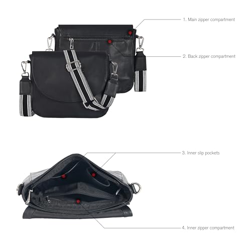 Image of Genuine Leather Shoulder Crossbody Purse For Women with Adjustable Strap, Mobile Pocket & Outside & Inside Zipper