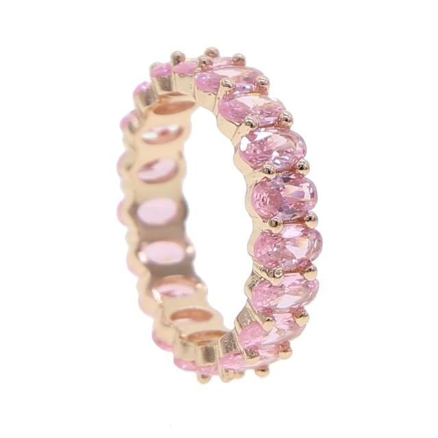 Razered Iced Out Bling 5A Engagement Rings For Women White Pink Oval Cubic Zirconia Eternity Band Stacking Classic Finger Jewelry