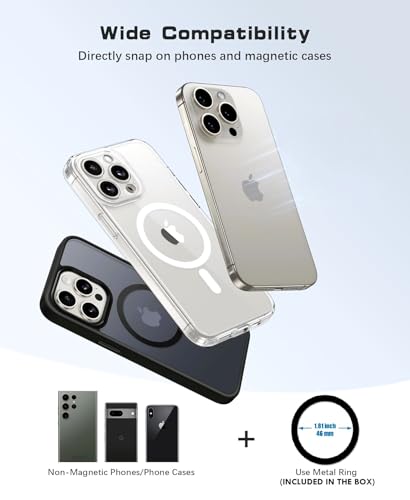 Image of RIGGEAR Magnetic Dashboard Car Phone Holder, Compatible with MagSafe Car Phone Mount, Windshield Mobile Holder for Magsafe Compatible iPhones /Cases /Android Phones (with Free Included Metal Ring)