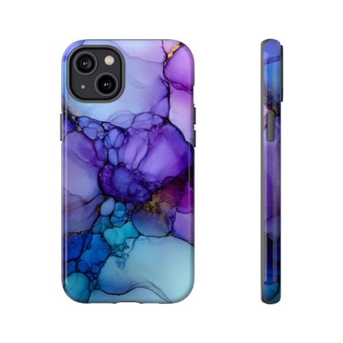 Coque iPhone 14 Plus encre à l'alcool violet bleu brillant résistant