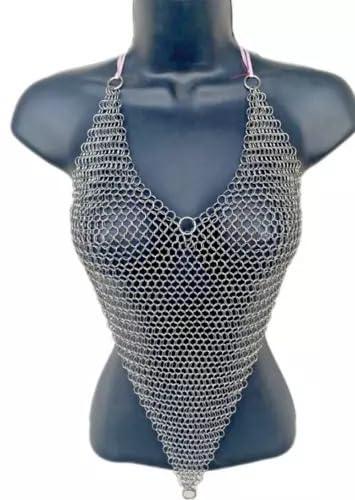 Generic Fancy Chainmail Costume Top Aluminum Cosplay Chainmail Bra Top best gift for her, Silver, MULTI3557