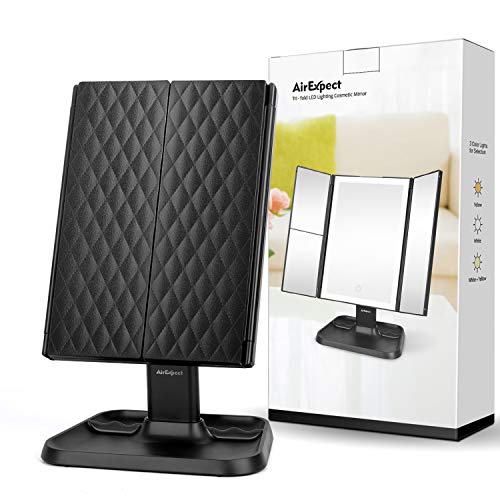 Makeup Mirror Vanity Mirror with Lights - 3 Color Lighting Modes 72 LED Trifold Mirror, Touch Control Design, 1x/2x/3x Magnification, Portable High Definition Cosmetic Lighted Up Mirror (Black) - Thumbnail 3