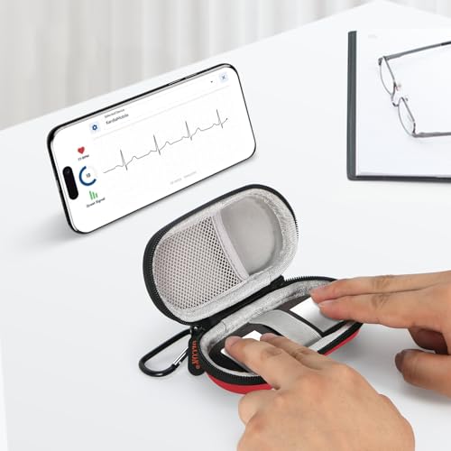Image of Red Mini Portable Case for Kardiamobile EKG Heart Monitor, Hearing Aids, In Ear Monitor - Small IEM Carrying Case Hard Earbud Pouch for Wired Earbuds, Earpods, Earplug, Keychain, Coin, Cable
