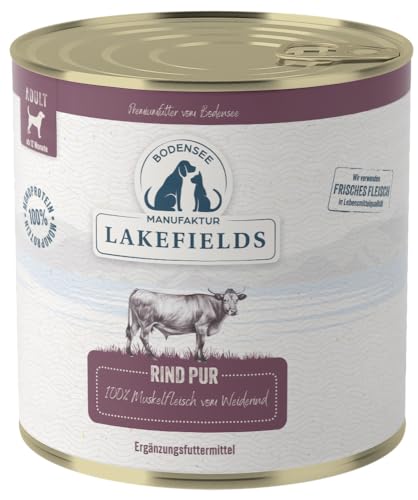 Lakefields Premium Hundefutter Nass | Rind pur 100% | 800g | Reines Muskelfleisch | Rindfleisch aus artgerechter Weidehaltung | Getreidefreies Nassfutter für Hunde | Regional & Naturbelassen