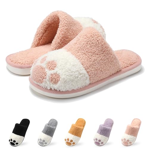 GOEWY Cute Animal Slippers for Women & Men - Cozy Dog Paw Memory Foam Non-Slip Indoor/Outdoor Bedroom Shoes - Gifts for Dog Lovers