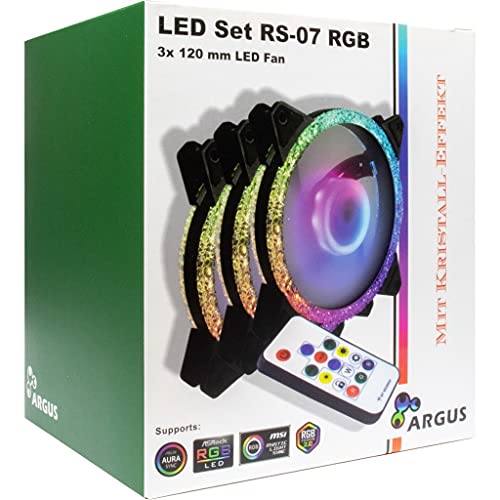 Argus RGB Fan SET RS-07 ventiladores silenciosos de 120mm con tres anillos LED 7