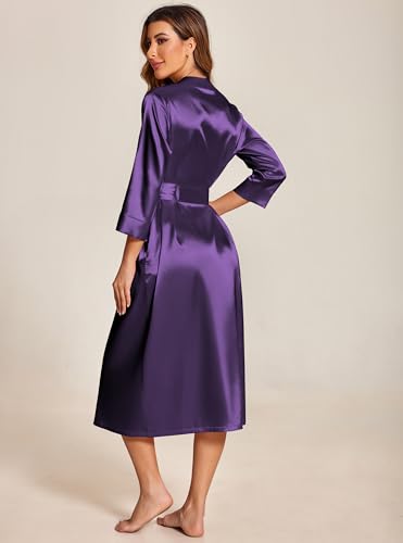 Image of Ekouaer Silk Robes for Women Long Satin Bride Bridesmaid Wedding Party Robes Lightweight Sexy Sleepwear with Pockets