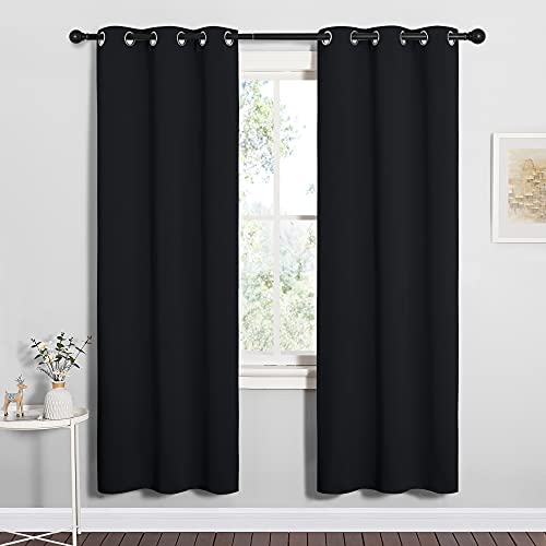 Image of NICETOWN Bathroom Blackout Thermal Curtains and Drapes, Black Solid Thermal Insulated Grommet Blackout Drapery Panels for Window (2 Panels, 34 inches Wide by 72 inches Long, Black)