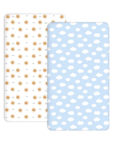 Image of Crib Sheets for Boys and Girls, 2 Pack Fitted Baby Sheets for Standard Toddler Mattress 28" x 52", Soft Breathable Jersey Knit Baby Bedding (Sunny Morning)