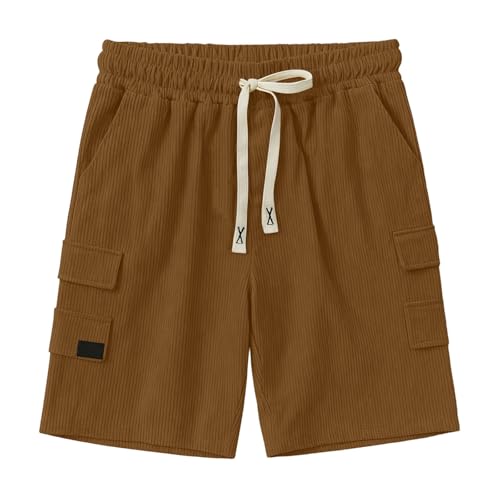 Image of Men's Casual Shorts Corduroy Elastic Waist Drawstring Summer Beach Short