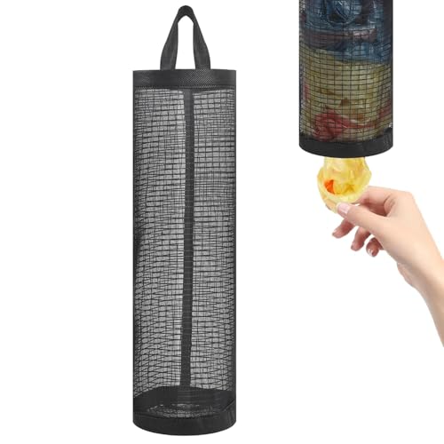 Image of BEYOND BASIC Polyester Grocery Bag Holder Plastic Dispenser Foldable Breathable Washable Hanging Mesh Garbage Bag Organizer for Kitchen Plastic Bag Storage (Multicolour) (Pack of 2)