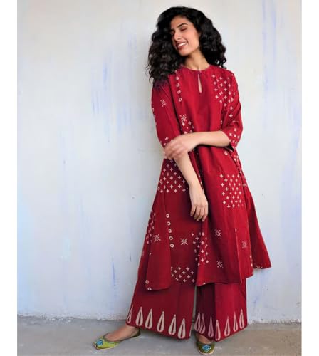 Image of GoSriKi Women Kurta Set | Rayon Viscose Printed A Line Kurta with Pant | Ethnic Wear for Women | Indian Casual Office Daily Summer Outfit