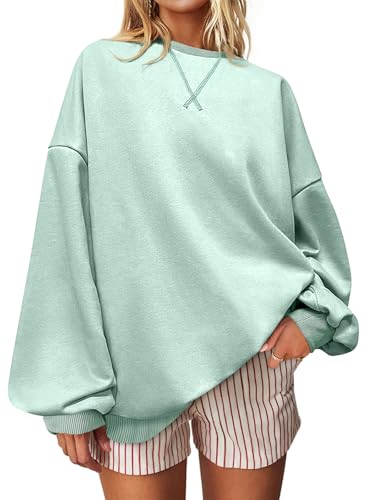 Image of UEU Women Oversized Striped Crewneck Sweatshirt Long Sleeve Color Block Pullover Tops Casual Loose Workout Shirt