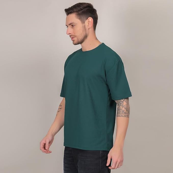 Image of Solid Self Design Oversized Tshirt for Men | Oversize T-Shirts for Men | Men Drop Shoulder Tshirts | Bagy Fit Men Tshirt