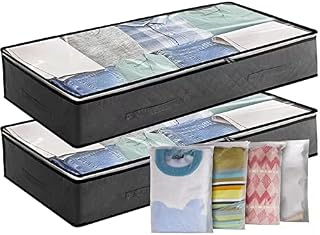 Maigacy Underbed Storage Box 2Pack 90L Large Under Bed Storage Bag with 4 x Large Zip lock Bags - Clothes Storage Bag with PVC Window for Clothes, Duvets, Comforters, Blankets, Bedding, Quilts