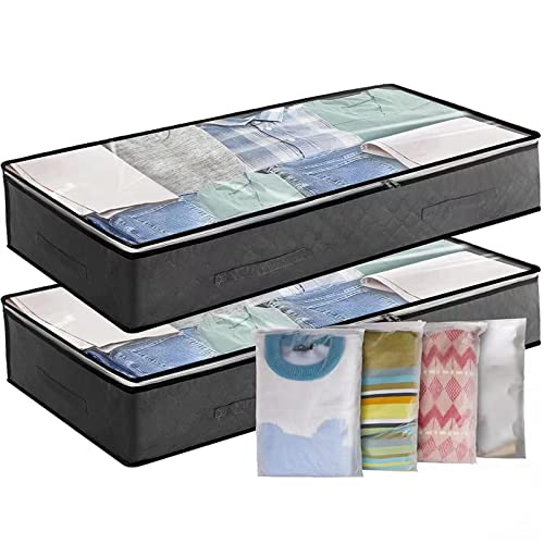 Maigacy Unterbett-Aufbewahrungsbox, 2 Stück, 90 l, große Unterbett-Aufbewahrungstasche mit 4xgroßen Reißverschlussbeuteln, Aufbewahrungstasche für Kleidung, Bettdecken, Bettwäsche, Steppdecken Cover