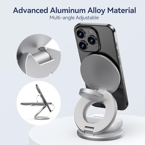 Image of KU XIU X63 3 in 1 Charging Station for Apple, Aluminum Alloy Foldable Magnetic Wireless Charger, Travel Charger for iPhone 16 /15 /14 /13 /12 Series, Apple Watch& AirPods(with 20W Adapter)-Silver