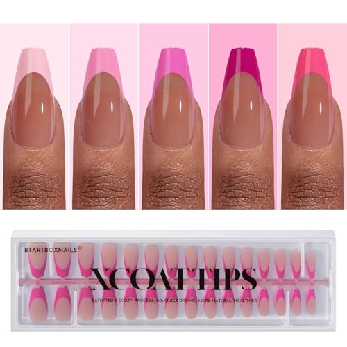BTArtboxnails XCOATTIPS Pink French Tip Press On Nails - Coffin