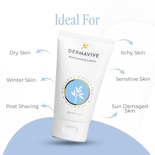 Dermavive Oatmeal Moisturizing Lotion for Dry, Sensitive Skin – Colloidal Oatmeal pH-Balanced Hydrating Face & Body Moisturizer – For Kids, Teens & Adults, 120ml (4.05 fl oz)