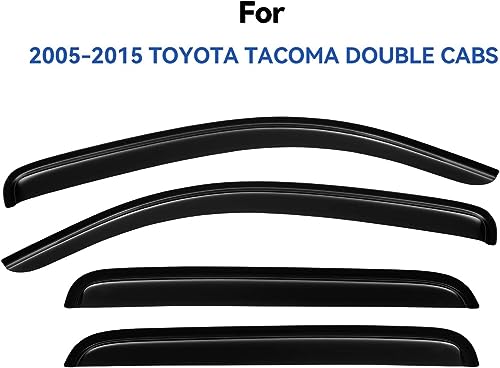 Image of Window Visors Rain Guards for 2005-2015 Toyota Tacoma Double Cab, Out-Channel Window Vent Wind Deflectors Visors Shades for 05-15 Tacoma
