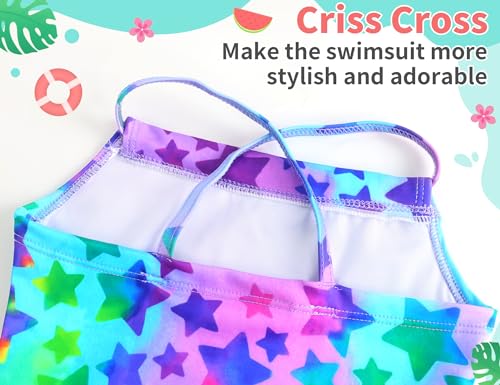 Image of TENVDA Girls Swimsuit Summer Beach Sport Halter Bathing Suits One Piece Swimwear for 2-12 Years Old Kids