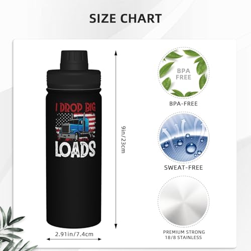 Qauirfe I Drop Big Loads Big Rig Semi Trailer Truck Driver Stainless Steel Insulated Water Bottle: 18oz, Leak-Proof, Hot & Cold, Eco-Friendly - Image 4