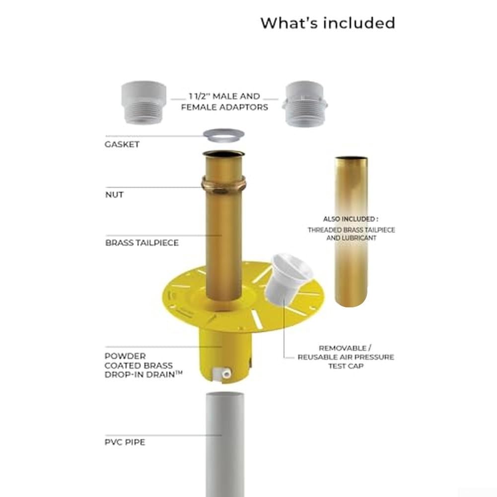 Kit de drenaje de bañera independiente, sistema de instalación rugosa para desagües macho y hembra roscados de 1-1/2 pulgadas, piezas de fontanería de PVC y latón a prueba de fugas para instalación de