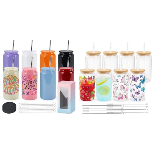 Joyclub Bundle of 8 Set Sublimation Tumblers and 8 Pack Sublimation Glass Cups
