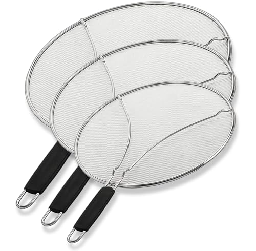 BergKoch Splatter Screen for Frying Pan - 9.5/11.5/13 Inch Stainless Steel Grease Splatter Guard (Set of 3) - Cover Oil Splash when Sizzling Bacon, Cooking Fried Chicken or Popcorn