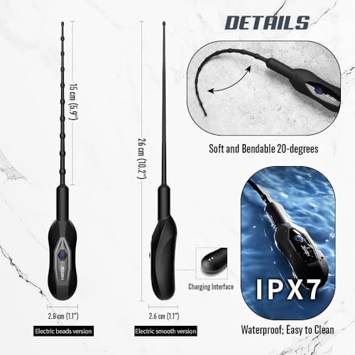 Image of Sex Toys for Men Vibrating Urethra Stimulation with Beads Urethral Sound Waterproof Male Masturbator USB 10 Vibration Modes Penis Plug Shaft Shocker OH-OT-275-B