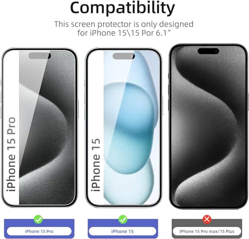 Image of NEW'C Pack of 3 Tempered Glass Screen Protector for iPhone 15 Pro (6.1 Inches), Scratch Free, 9H Hardness, HD Screen Protector, 0.33 mm Ultra Clear, Ultra Resistant
