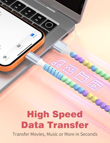 Image of USB C to USB C Cable 3FT,60W Beaded Charger Cord Fast Charging for iPhone 17 16 15 Pro Max /iPad Pro Air 11th /for Samsung S26 S25 S24 Ultra S23 A16 A17 /Android Phone Charger Cute Girls Women,BlueYellow
