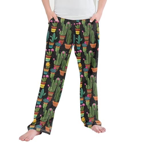 Cactus Long Pajama Pants Elastic Waist PJ Bottoms with Pockets S A110120