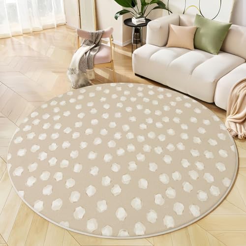 Tapis rond de chambre 100 cm beige blanc géométrique et antidérapant