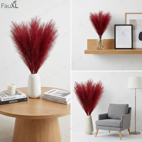 Image of Pack of 4 Pcs Artificial Flowers Faux Pampas Grass Small Fake Flower Plant for Home Decor, Office, Bedroom, Living Room, Table Decoration, Dried Plants (Without Vase Pot) (Maroon)